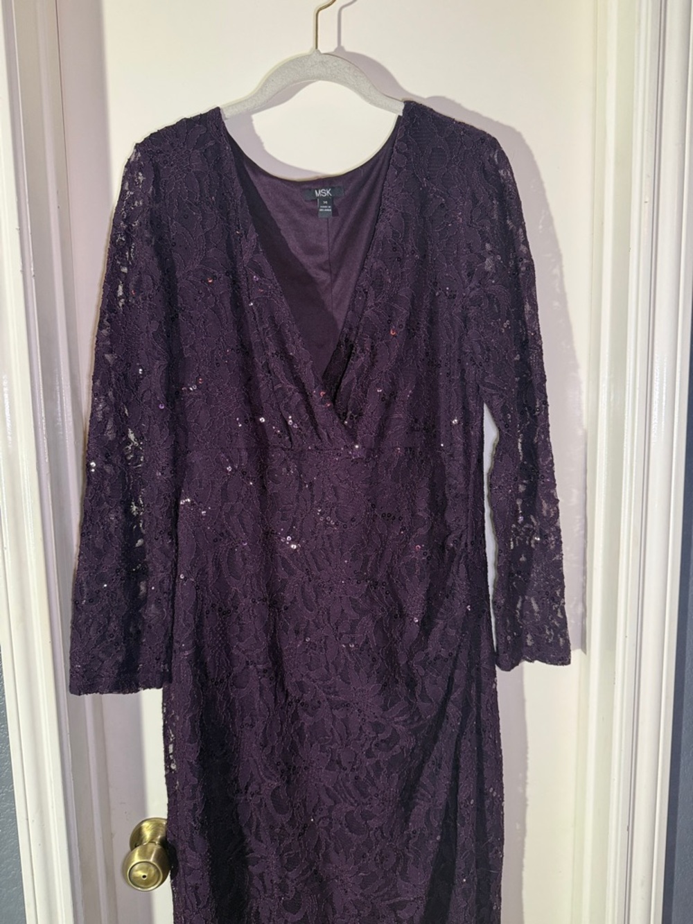 MSK Deep Plum Lace V-Neck Evening Dress
